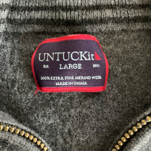 UNTUCKit Mens Size Large Gray Merino Wool 1/4 Zip Long Sleeve Pullover Sweater - Picture 4 of 4